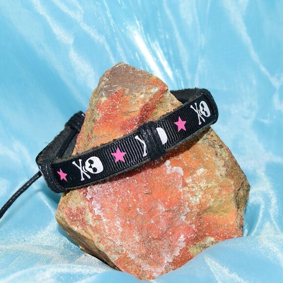 Colorful Favorites Other - Rey Ribbon Mens Leather Tie Bracelet Skull Crossbones Pink Star Gift Packaged